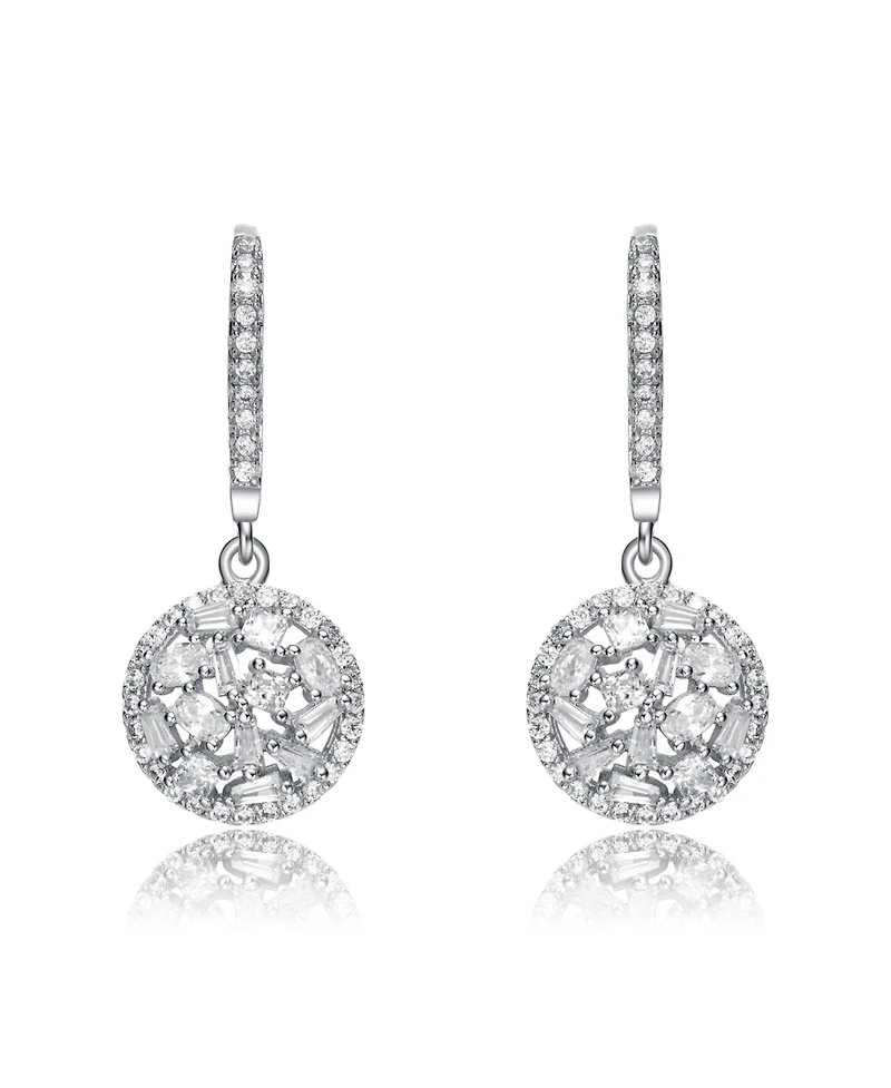 Sterling Silver Clear Baguette Clear Oval and Round Cubic Zirconia Round Leaver back Earrings