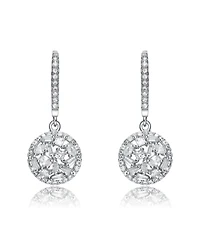 Sterling Silver Clear Baguette Clear Oval and Round Cubic Zirconia Round Leaver back Earrings