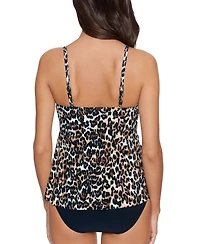 Magicsuit Women's Printed Leopard Chloe V-Neck Tiered Tankini Top