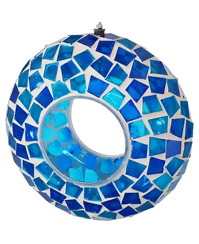 Outdoor Garden Patio Round Glass with Mosaic Design Hanging Fly-Through Bird Feeder - 6"