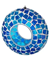 Outdoor Garden Patio Round Glass with Mosaic Design Hanging Fly-Through Bird Feeder - 6"