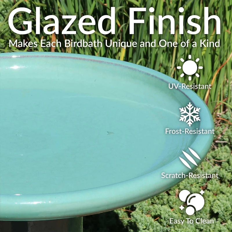 Outdoor Weather-Resistant Garden Patio Classic High-Fired Smooth Ceramic Hand-Painted Bird Bath