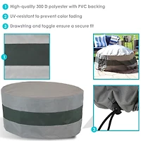 2-Tone Round Outdoor Fire Pit Cover - Heavy-Duty 300D Polyester with Drawstring - Gray/Green - 60-Inch x 24-Inch