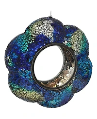 Outdoor Garden Patio Glass Round Flower Shaped Hanging Fly-Through Bird Feeder - 10" - Indigo