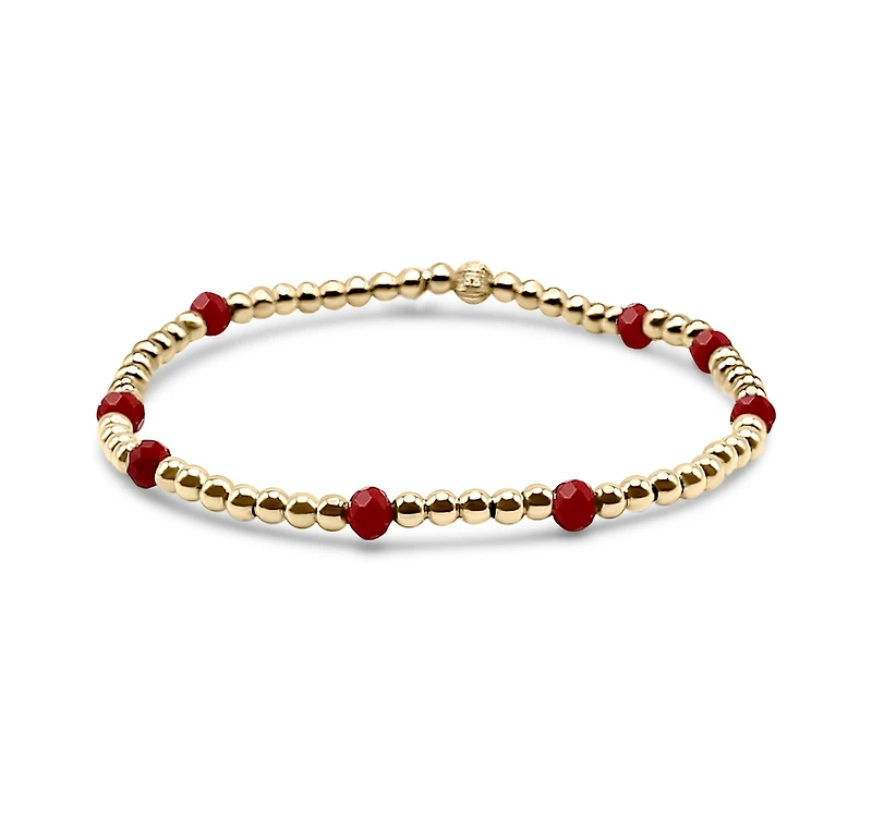Bowood Lane Non-Tarnishing Gold filled, 3mm Gold Ball and Ruby Glass Bead Stretch Bracelet