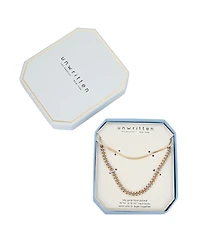 Unwritten 14K Gold Flash-Plated Light Blue Enamel Curb Chain and Herringbone Chain Necklace Set