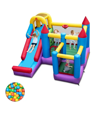 5-In-1 Inflatable Bounce Castle with Basketball Rim & Climbing Wall Blower Excluded