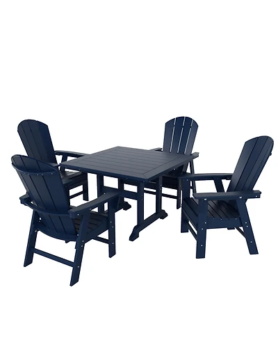 WestinTrends 5 Piece Outdoor Patio Dining Square Table and Curved Back Armchair Set