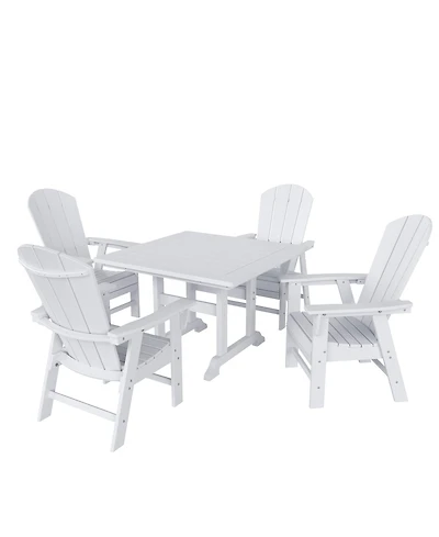 WestinTrends 5 Piece Outdoor Patio Dining Square Table and Curved Back Armchair Set
