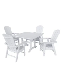 WestinTrends 5 Piece Outdoor Patio Dining Square Table and Curved Back Armchair Set