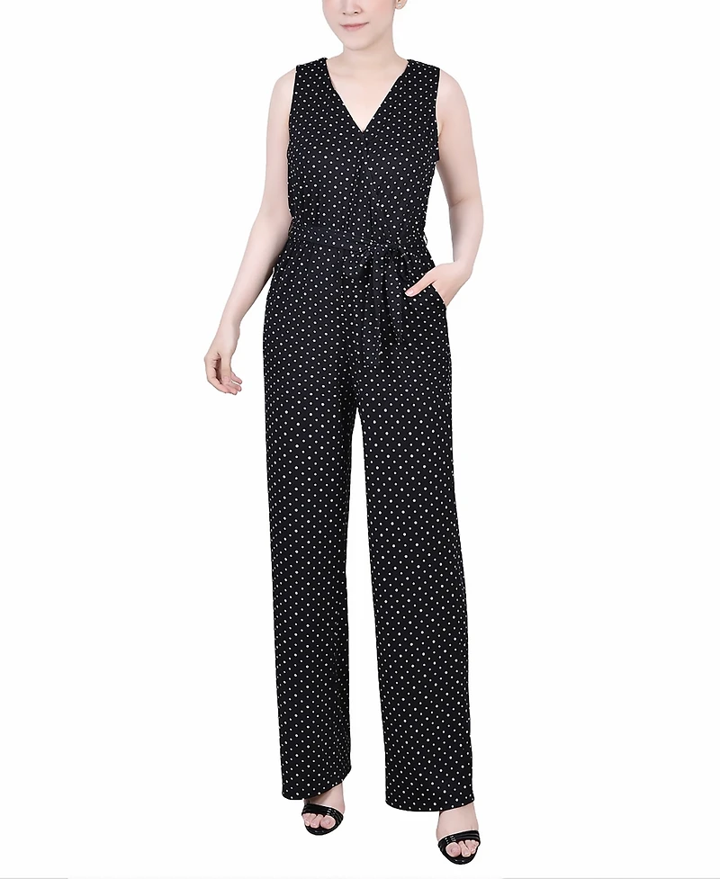 Ny Collection Petite Sleeveless Belted Jumpsuit