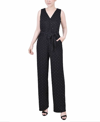 Ny Collection Petite Sleeveless Belted Jumpsuit