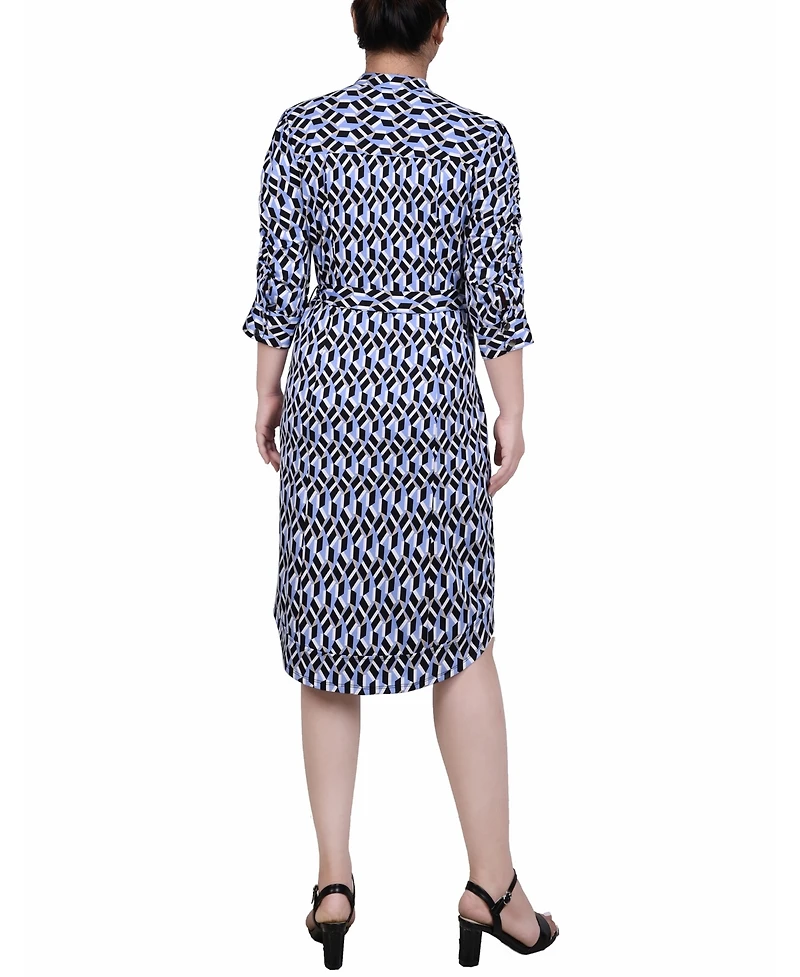 Ny Collection Petite Elbow Sleeve Y Neck Shirtdress