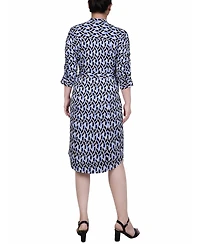 Ny Collection Petite Elbow Sleeve Y Neck Shirtdress