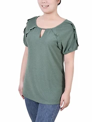 Ny Collection Petite Swiss Dot Short Sleeve Top