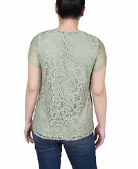 Ny Collection Petite Lace Petal Short Sleeve Top