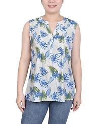 Ny Collection Petite Sleeveless Printed Pintucked Blouse
