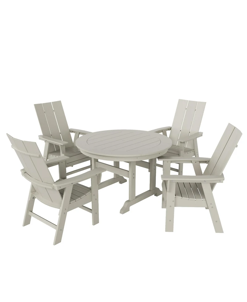 WestinTrends 5 Piece Outdoor Patio Dining Round Table and Modern Armchair Set