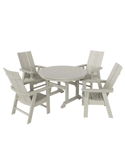 WestinTrends 5 Piece Outdoor Patio Dining Round Table and Modern Armchair Set