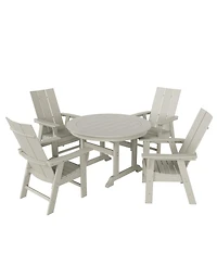 WestinTrends 5 Piece Outdoor Patio Dining Round Table and Modern Armchair Set