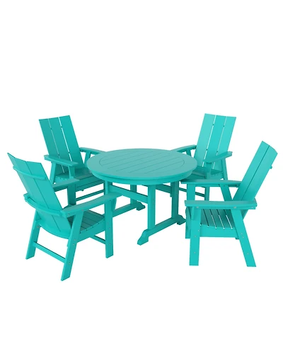 WestinTrends 5 Piece Outdoor Patio Dining Round Table and Modern Armchair Set