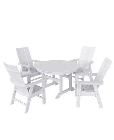 WestinTrends 5 Piece Outdoor Patio Dining Round Table and Modern Armchair Set