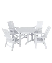 WestinTrends 5 Piece Outdoor Patio Dining Round Table and Modern Armchair Set