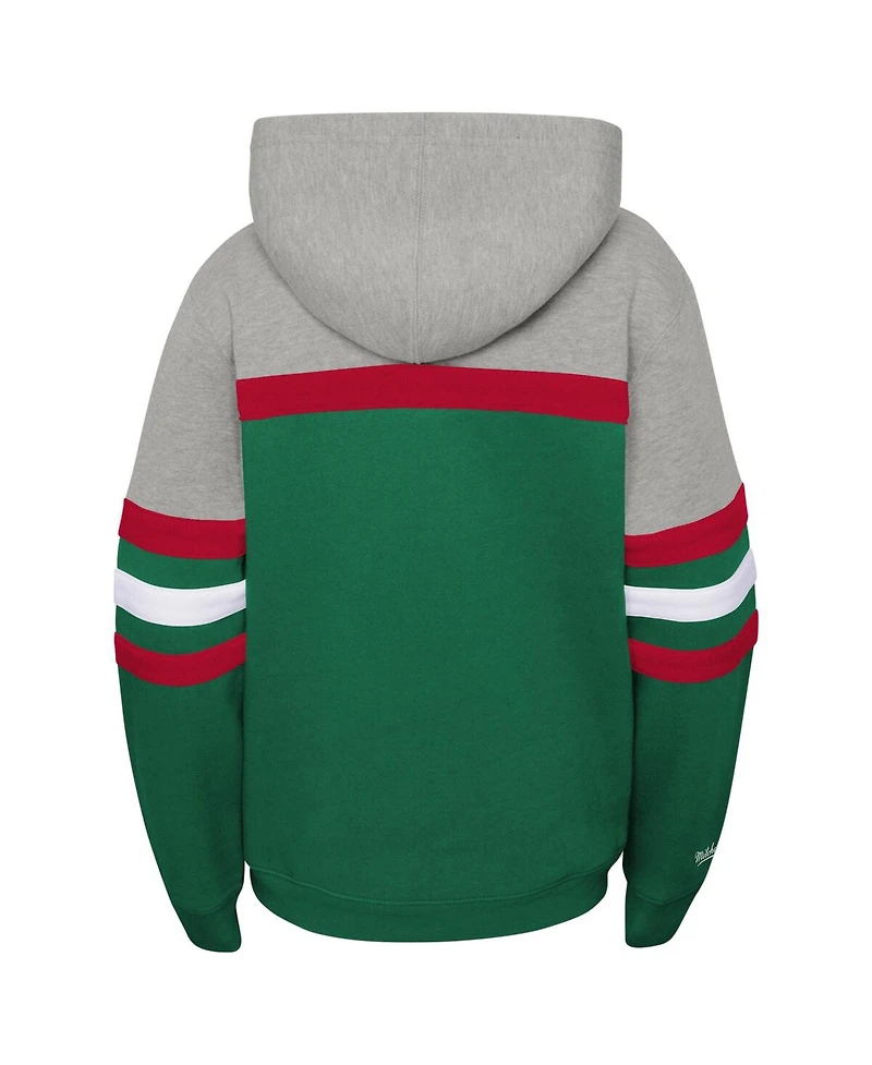 Big Boys and Girls Mitchell & Ness Heather Gray, Green Milwaukee Bucks Hardwood Classics Head Coach Pullover Hoodie