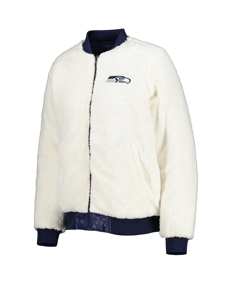 Women's G-iii 4Her by Carl Banks Oatmeal, College Navy Seattle Seahawks Switchback Reversible Full-Zip Jacket