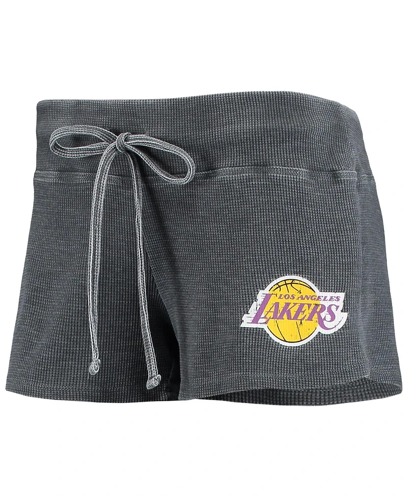 Women's Concepts Sport Charcoal, White Los Angeles Lakers Resurgence Slub Burnout Raglan T-shirt and Shorts Sleep Set