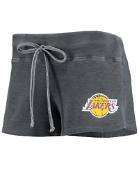 Women's Concepts Sport Charcoal, White Los Angeles Lakers Resurgence Slub Burnout Raglan T-shirt and Shorts Sleep Set