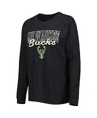 Women's Concepts Sport Heather Black, Heather Hunter Green Milwaukee Bucks Team Raglan Long Sleeve T-shirt and Shorts Sleep Set