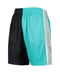 Men's Mitchell & Ness Teal, Black San Antonio Spurs Hardwood Classics 1998 Split Swingman Shorts