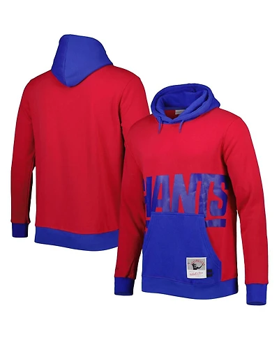 Men's Mitchell & Ness Red, Royal New York Giants Big and Tall Face Pullover Hoodie