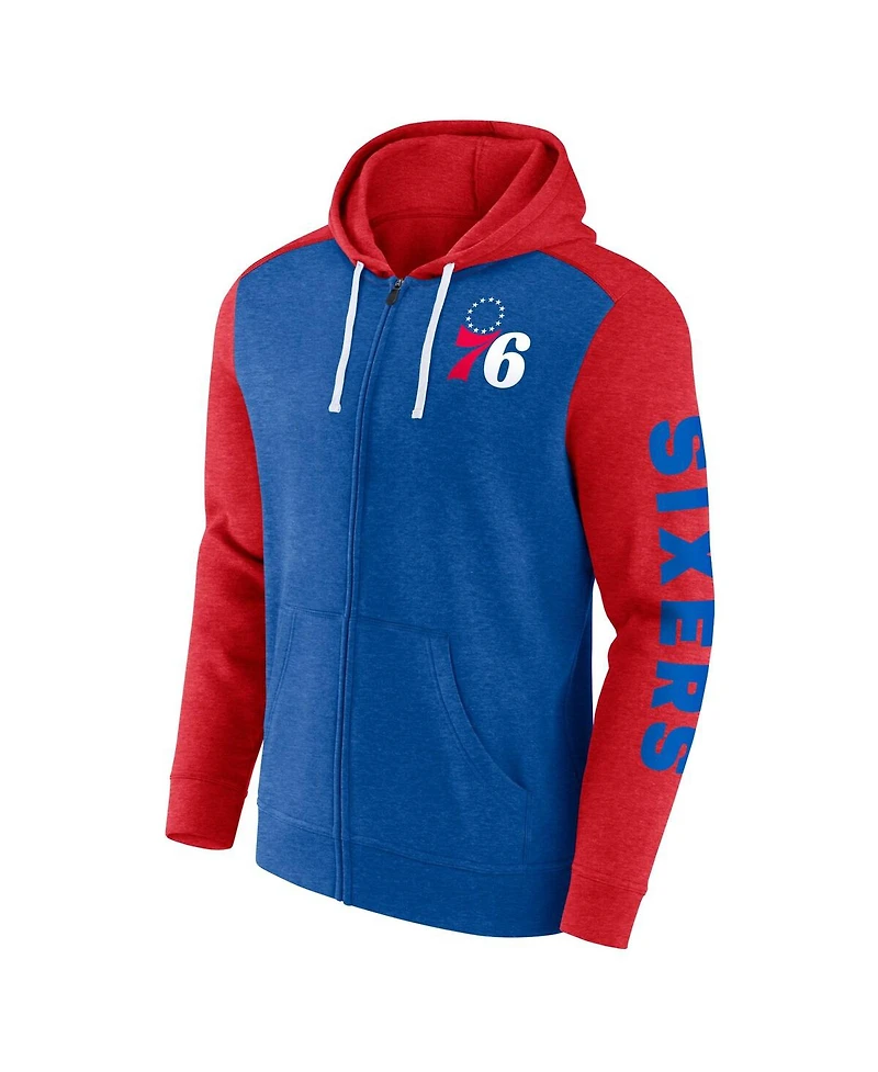 Men's Fanatics Royal, Red Philadelphia 76ers Big and Tall Down Distance Full-Zip Hoodie
