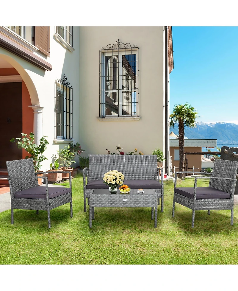 Costway 4 Pcs Outdoor Rattan Furniture Set Patio Conversation Sofa Set