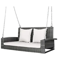 2-Person Patio Pe Wicker Hanging Porch Swing Bench Chair Cushion 800lbs