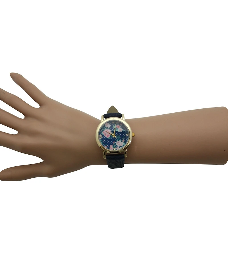 Olivia Pratt Navy Solid Colors with Flowers Details Women Watch