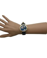 Olivia Pratt Navy Solid Colors with Flowers Details Women Watch