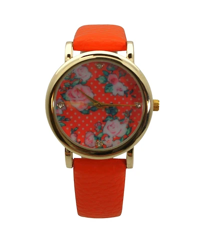 Olivia Pratt Orange Solid Colors with Flowers Details Women Watch
