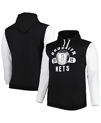 Men's Fanatics Black, White Brooklyn Nets Big and Tall Bold Attack Pullover Hoodie