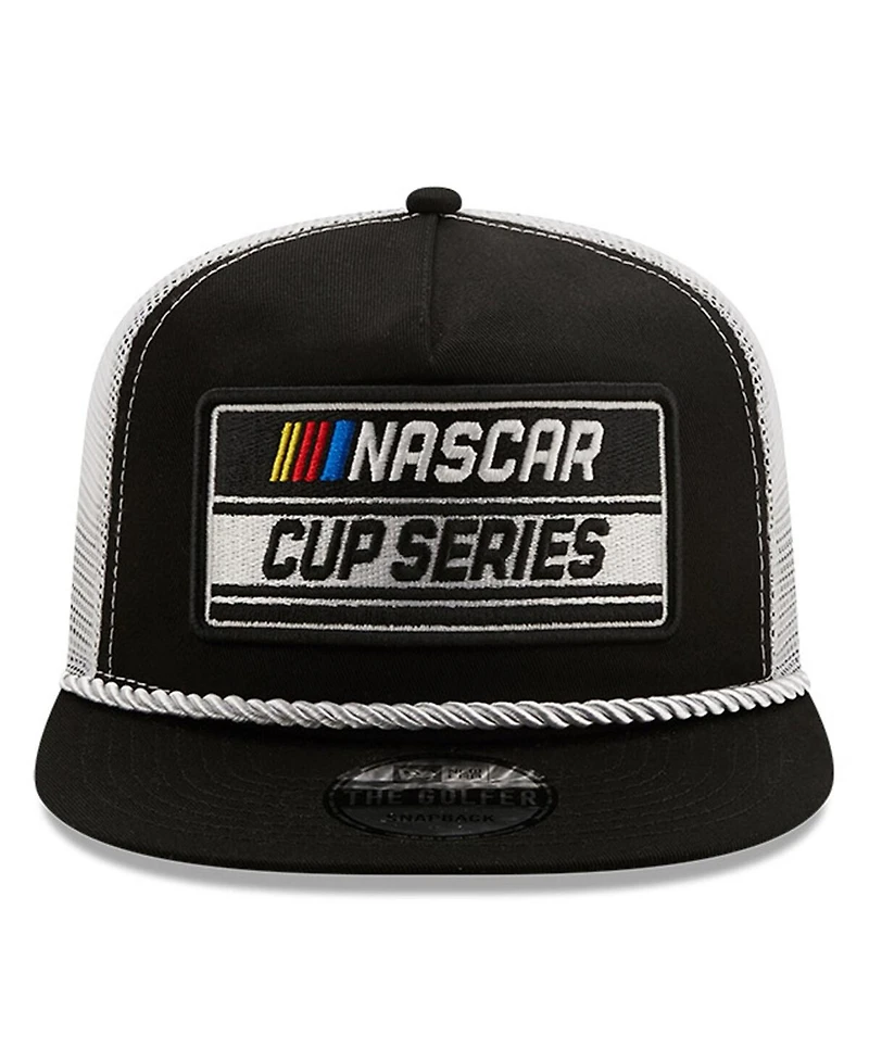 Men's New Era Black, White Nascar Golfer Snapback Adjustable Hat