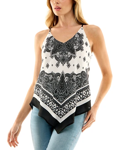 Bcx Juniors' Printed Handkerchief-Hem Sleeveless Top