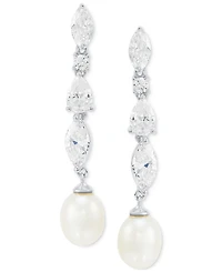 Arabella Cultured Freshwater Pearl (9 x 7mm) & Cubic Zirconia Drop Earrings in Sterling Silver, Created for Macy's