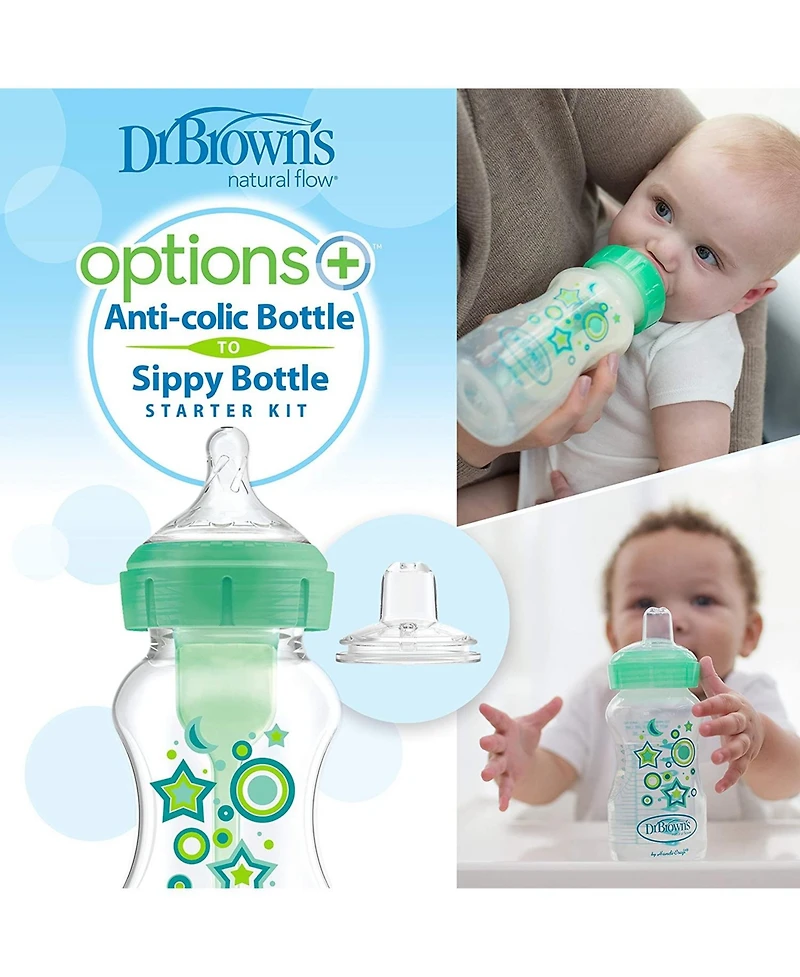 Dr. Browns Baby Anti-Colic Options+ Wide-Neck Baby Bottle to Sippy Bottle, 9oz, 2 pack