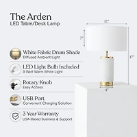 Arden Modern Led Marble and Gold Table Lamp (17" ) with Usb Port - Light Bulb Included