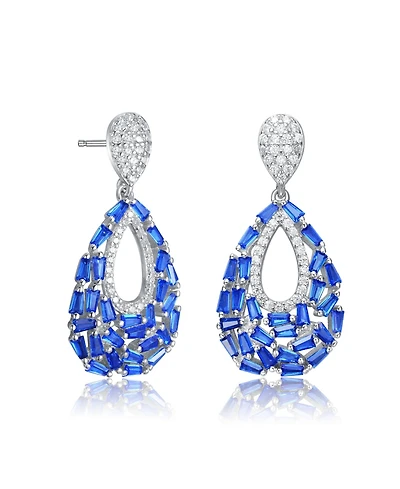 Captivating Sterling Silver Pear Shape Drop Earrings with Baguette and Round Cubic Zirconia