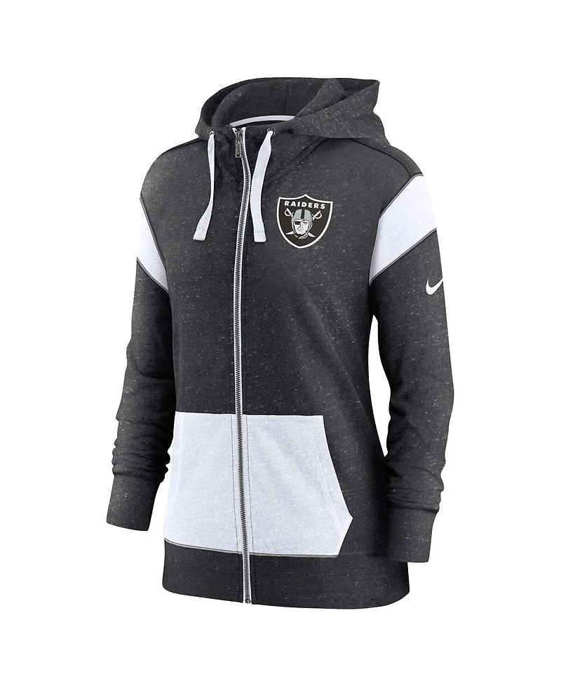 Women's Nike Heathered Black, White Las Vegas Raiders Plus Size Monaco Full-Zip Hoodie