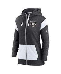 Women's Nike Heathered Black, White Las Vegas Raiders Plus Size Monaco Full-Zip Hoodie