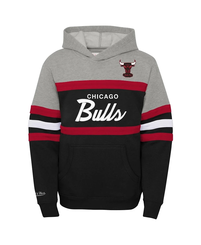 Big Boys Mitchell & Ness Heather Gray, Black Chicago Bulls Hardwood Classics Head Coach Pullover Hoodie